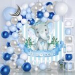 Leowefowa Calf Elephant Round Backdrop Cover 7x7ft It’s A Boy Baby Shower Background for Photography Watercolor Elephant Blue Vertical Striped Backdrop Party Banner Supplies Polyester…