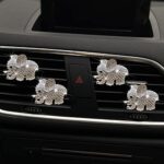 Bling Elephant Air Vent Clips, 4 Pcs Crystal Elephant Car Air Fresheners Vent Clips Car Diffuser Vent Clip Rhinestone Diamond Elephant Car Decoration Car Interior Decor Bling Car Accessories for Women