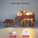 3D Wooden Animals Carving LED Night Light, Wood Carved Lamp Modern Festival Decoration Home Decor Desktop Desk Table Living Room Bedroom Office Farmhouse Shelf Statues Perfect Gifts (Elephants)