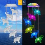 Wind Chimes, Elephant Solar Wind Chimes for Outside, Waterproof LED Solar Powered Memorial Wind Chimes with Lights, Housewarming Gifts for Garden Outdoor Patio Yard Lawn Decor