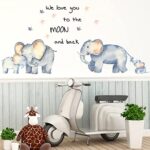 Elephant with Mom Wall Stickers, Warm We Love You Wall Quotes Decals, Elephant Star Cartoon Wall Decors, Removable DIY Art Wall Mural for Kids Bedroom, Nursery, Home Decoration