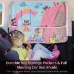 DIZA100 Car Sun Shade for Window Baby, Full Shade Car Window Shades with Storage Net Pocket Car Window Curtain 7 Suction Cups Cute Patterns for Sun/Heat/UV Rays Protection Kids (Pink-Elephant)