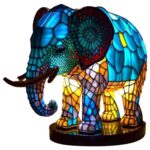 YILCER Animal Stained Glass Lamps, Animal Table Lamp Series, Retro Elephant/Owl/Unicorn/Tiger/Mermaid/Stained Glass Night Light, Colorful Animal Lamp for Home Decoration