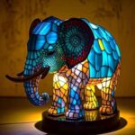 wuwuhen Elephant Lamp, Animal Table Lamp Series, Animal Table Lamps Stained Glass, Animal Table Lamp, Colorful Animal Lamp for Home Decoration (Elephant)