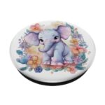 Baby Elephant with Spring Flowers PopSockets Standard PopGrip