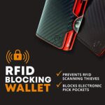 Conceal Plus Men’s Carbon Fiber Card Holder Wallet – RFID Blocking Credit Card Wallet with Slide Up Feature, Minimalist Front Pocket Wallet Design (Red PU Carbon Fiber)