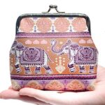 Women’s Retro Elephant Pattern Buckle Coin Purse Kiss Lock Wallet(C)