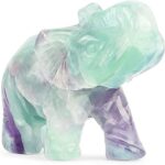 Artistone 2″ Rainbow Fluorite Crystal Elephant Decor Figurines Carved Natural Gemstone Cute Good Luck Elephant Statue Crafts Decoration for Home Office Christmas with Gift Box