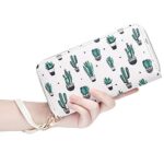 KUKOO Women’s Printed Zip Around Wallet Phone Clutch Purse Card Holder Organizer (Green -5A)