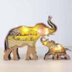 3D Wood Carving Animals Lamp Home Decorative, Cute Bear Family Elephant Presents Ideas Christmas Living Room Office Decor Warm LED Night Lights Gift for Friend Daughter Son Mom Dad (Elephant)