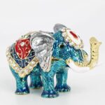 Small Blue Elephant Trinket Box Hinged Jewerlry Boxes Hand Painted Elephant Figurine Gift