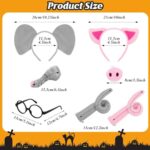 AXBMM 7 Pcs Halloween Elephant and Pig Costume Accessories Elephant and Pig Headband Noses Tails with Glasses Frame No Lenses for Book Story Character Cosplay Halloween School Cosplay Party