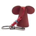 Handmade Leather Elephant Keychain, Hanging Bag Charm for Purse and Backpack | 100% Genuine Leather, Cute Elephant Gifts for Women (Red)