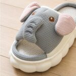 Gaolinci Cartoon Animal Shape Slippers, Womens Four Seasons Home Linen Slippers (Elephant-US 9.5-10.5)