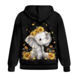 Showudesigns Cute Elephant Zip Up Jackets for Women Athletic Hoodies Sunflower Hooded Sweatshirts Long Sleeve Activewear Teen Girls Hooded Pullover Sweater with Kangaroo Pocket Yoga Clothing 3XL