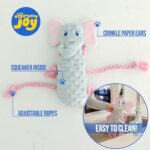 everyday joy Squeaky Dog Stuffed Animals Chew Toy – Crinkle Paper Tug of War Rope Plush Dog Toy – Soft Tough Squeaker Dog Entertainment Toys for Home Alone – Fun Boredom Busters for Dogs – Elephant