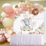 Sensfun Elephant Baby Shower Backdrop for Girl Pink Watercolor Floral Sweet Little Girl Baby Shower Decoration Photography Background Little Peanut Elephant Baby Shower Photoshoot Supplies (7x5ft)