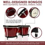 Bongo Drum Set for Adults Kids Beginners Professionals, Upgrade Packaging, Set of 6 and 7 inch Tunable Percussion Instruments, Natural Animal Hides Hickory Shells Wood Metal with Tuning Wrench