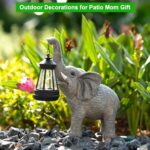 Candieslife Solar Garden Statue Lights Elephants Figurine with Solar Lantern, Outdoor Yard Decorations for Patio Porch Home, Halloween Elephant Gifts for Women – Unique Housewarming Gifts