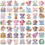 Elephant Stickers 50PCS Cute Animal Stickers for Kids Adults, Kawaii Rainbow Elephant Stickers for Water Bottles Laptop Luggage Icicrim Vinyl Waterproof Stickers Decals