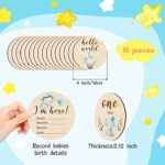 16 Pieces Wooden Baby Monthly Milestone Cards Baby Monthly Milestone Marker Discs Double Sided Monthly Milestone Wooden Circles Baby Months Signs for Baby Shower Newborn Photo Props(Blue Elephant)