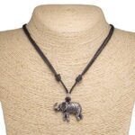 BlueRica Elephant on Adjustable Black Cord Necklace (Old Silver Finish)