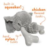 Spunky pup Knucklehead Durable Dog Toy – 2-in-1 Plush & Chew Toy for Aggressive Chewers, Chicken-Flavored Dental Chew, Durable Double-Stitched Squeaker- Elephant