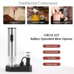 CIRCLE JOY 5-in-1 Electric Wine Opener Gift Set Stainless Steel Electric Wine Bottle Opener Battery Operated Corkscrew with Foil Cutter, Wine Pour, Wine Stopper and Storage Base, Silver