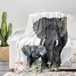 Elephant Blanket, Soft Warm Fuzzy Fleece Plush Blanket 60”x50”, Smooth Cozy Flannel Throw Blanket for Bed/Couch/Office/Camping