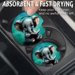 Car Coasters for Cup Holders?Car Cup Holder Coasters, 2 Pack Cup Holder Coasters for Car, Anti Slip Rubber Car Cup Mat with A Finger Notch, Cute Car Interior Accessories for Women Men 2.75″ Elephant