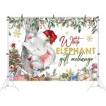 Ticuenicoa 7x5ft White Elephant Gift Exchange Backdrop Merry Christmas Calf Elephant Xmas Tree Gifts Photography Background Kids Adult Family Party Decoration Supplies Banner Photo Booth Props