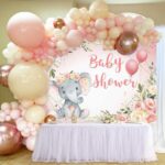 Ayayiya Elephant Baby Shower Backdrop for Girl Blush Pink Floral It’s A Girl Baby Shower Party Decoration Photography Background A Sweet Little Peanut Baby Shower Banner Photoshoot Supplies 5x3ft