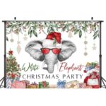 Lofaris 7x5ft White Elephant Christmas Party Decoration Backdrop Christmas Game White Elephant Gift Exchange Background Banner Red Sunglasses Rock Elephant Sparkling Star Pendant Photography