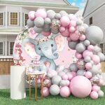 OERJU 6x6ft Elephant Baby Shower Round Backdrop Watercolor Pink Floral Photography Background Circle Backdrop Cover Girls Birthday Newborn Gender Reveal Party Decoration Banner Photo Booth Props